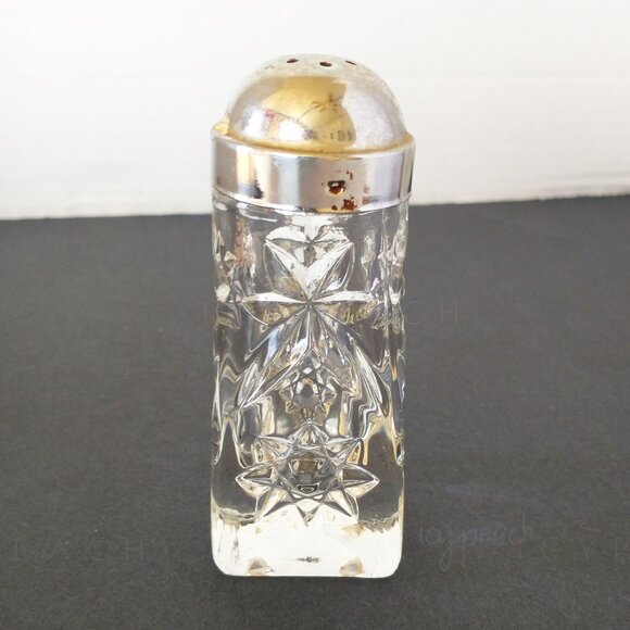Anchor Hocking Vtg Prescut Glass Salt Shaker with Metal Lid MCM Star of David - Picture 1 of 10